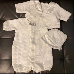 3 piece white formal baby set